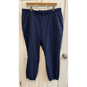 Nine West XL Blue White Stripe Tie Waist Jogger Pants Pockets